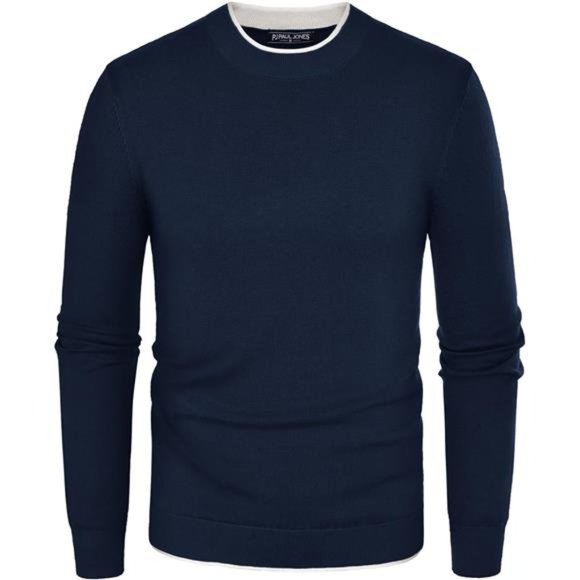 Mens Crewneck Dress Sweater Slim Fit Lightweight Wool Blend Knitted Sweaters - Picture 4 of 5